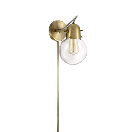 Rivet MidCentury Modern Single Glass Globe PlugIn Wall Sconce, Gold