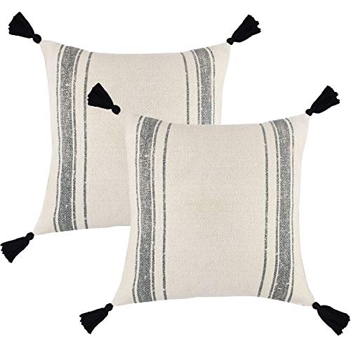 Woven Nook Pillow Covers, Set of 2, Woven Tassel Pom Pom Mid Decco