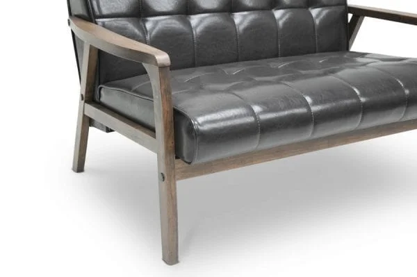 Mid Decco Danish Modern Loveseat Brown Frame Detail