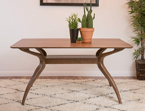 Mabel Natural Walnut Finish Wood Mid Century Modern Dining Table