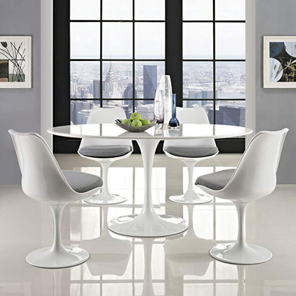 Modway EEI-1121-WHI Lippa Mid-Century Modern 60" Oval Dining Table, White Base