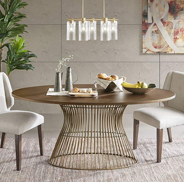 INK+IVY IIF20-0062 Mercer Dining Oval Solid Wood Tabletop, Metal Wire Frame Base Mid-Century Modern Style Dinner Tables, 70" Wide, Bronze
