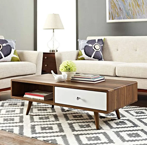 Modway EEI-2528-WAL-WHI Transmit Mid-Century Coffee Table in Walnut, White