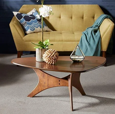 nk+Ivy Blaze Accent Tables - Wood Coffee Table - Solid Rubberwood Pecan Finish, Contemporary Style Cocktail Tables - 1 Piece Solid Wood Coffee Tables For Living Room