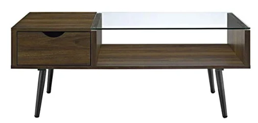 Walker Edison Furniture Company Wood and Glass Coffee Table in Dark Walnut