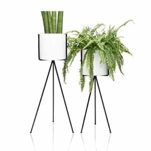 Kimisty Modern White Planters with Black Mid Century Stands