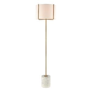 Trussed Floor Lamp in White Terazzo and Gold with a Pure White Linen Shade