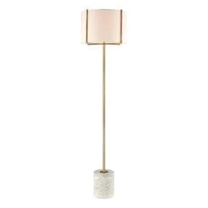 Trussed Floor Lamp in White Terazzo and Gold with a Pure White Linen Shade