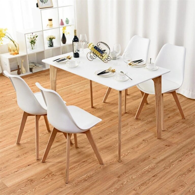 High Quality Set of 4 White Mid Century Modern Armless Dining Chairs