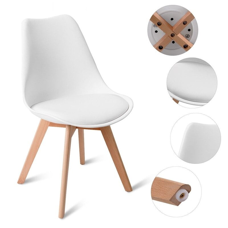 High Quality Set of 4 White Mid Century Modern Armless Dining Chairs